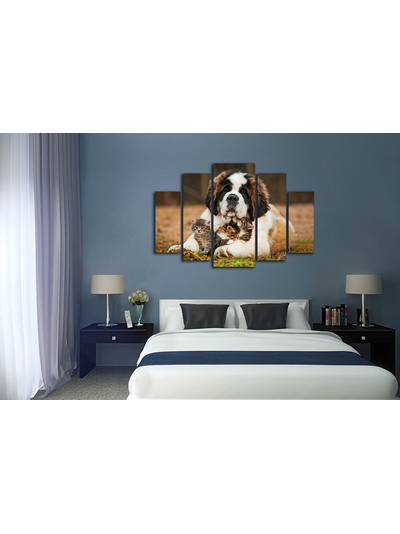 Модульная картина "Сенбернар и малыши"