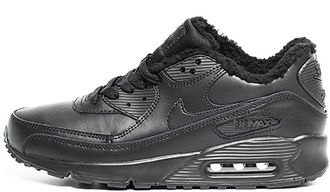 Nike Air Max 90 Running черные кожаные с мехом