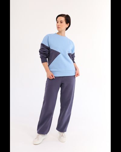 Свитшот  колорблок хлопковый велюр (небесный)