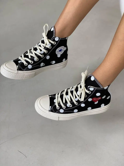 Кеды Converse Comme des Garcons (Конверс Ком де Гарсон) черные высокие в горошек