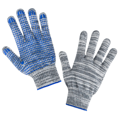 Перчатки хлопчатобумажные плотные, КОМПЛЕКТ 100 пар, 10 класс, ПВХ-точка, серые