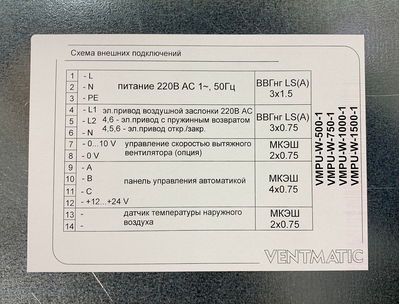 КОМПАКТНАЯ ПРИТОЧНАЯ УСТАНОВКА 1000 м3/ч ВОДЯНОЙ НАГРЕВ, 1 фаза 230В (модель VMPU-W-1000-1)