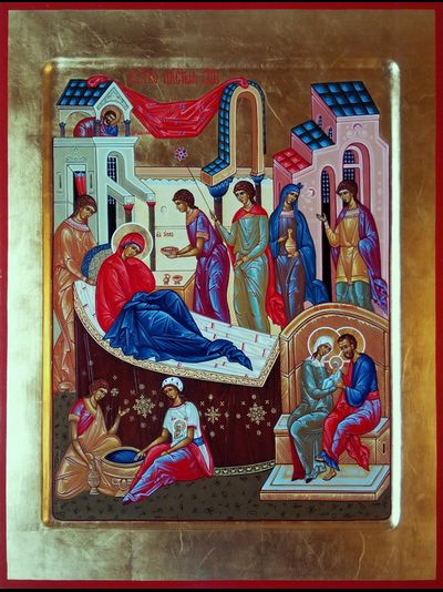 Рождество Пресвятой Богородицы. Рукописная икона.