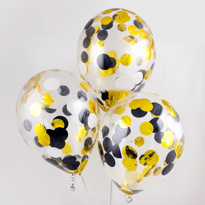 Шар с конфетти "Монетки" (золото/черный)