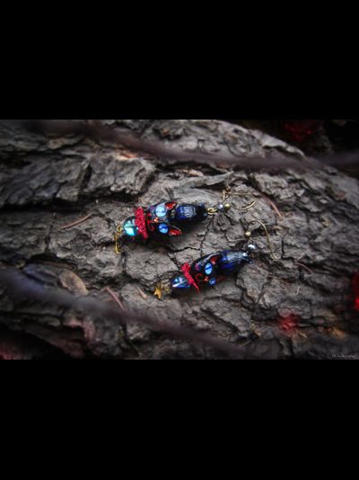 "Секреты Лавочки Чудес", длинные серьги с чёрными котами, воронами и звёздами