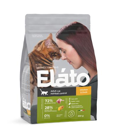 Elato (Элато) корм для кошек с курицей и уткой для выведения комочков шерсти 300 г