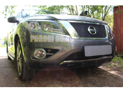 Защита радиатора Nissan Pathfinder 2014- black низ (2 части)