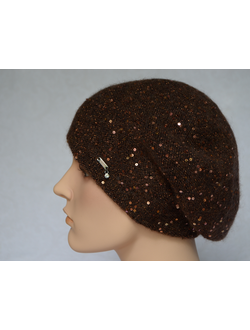 Коричневый женский берет с пайетками Vizio Италия 6917 фото беретов Италии зима 2022