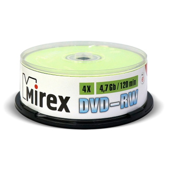 Носители информации DVD-RW, 4x, Mirex, Cake/25, UL130032A4M