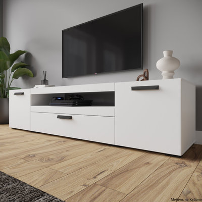 ТВМ-8 Тумба под ТВ Белый с тиснением «Древесные поры»