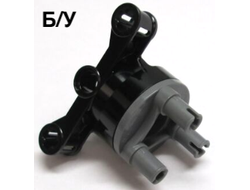 ! Б/У - Technic, Steering Axle with 2 Pin Holes and 2 Arms with Axle Holes with Slots with Dark Bluish Gray Wheel Hub 3 Pins Round 23801 / 92909, Black (23801c01) - Б/У