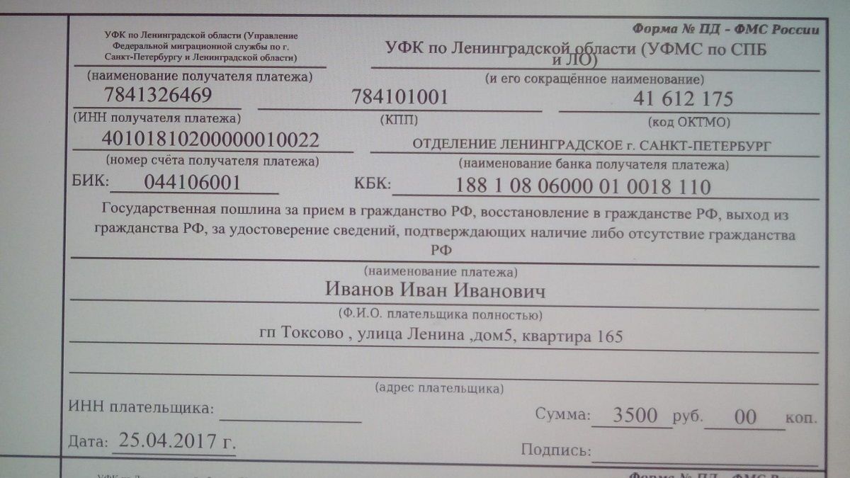 Госпошлина студенту для получения гражданства РФ