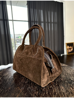 Женская маленькая сумочка из натуральной замши, коричневого цвета, Italy. Арт. 022618