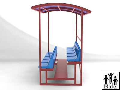 ES1 Быстровозводимая спортивная трибуна 2-х рядная с крышей и ограждением сзади DNN