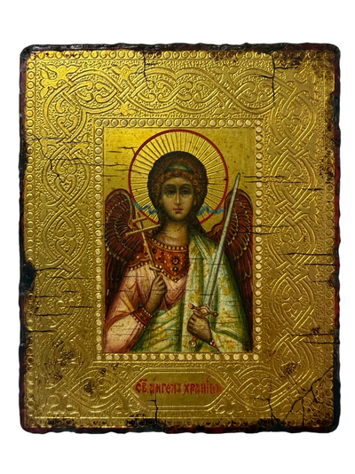 Ангел-Хранитель. Рукописная икона 9х10,5см, стилизованная "под старину"