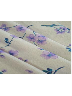 Ткань льняная "Фиалка сиреневые на полуваре"