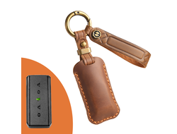 Коричневый чехол из натуральной кожи для метки Volvo