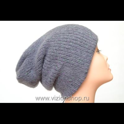 Шапка серая с зеленым из альпака и мохера Vizio Италия 36168 зима 2019