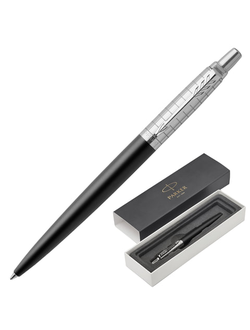 Ручка подарочная шариковая PARKER "Jotter Premium Bond Street Black Grid CT", черный корпус, гравировка, хром, синяя, 1953195