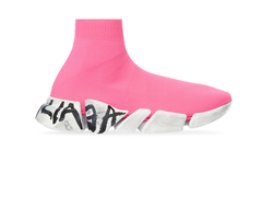 Balenciaga WOMEN'S SPEED 2.0 GRAFFITI RECYCLED KNIT TRAINERS IN FLUO PINK розовые женские