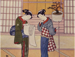 Картина обогреватель, репродукция японской живописи две женщины на веранде