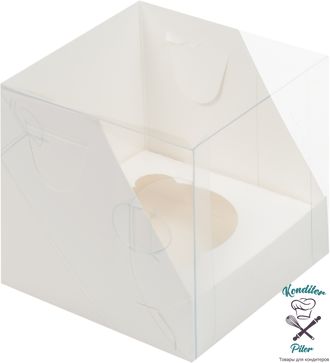 Коробка под 1 капкейк с пластиковой крышкой 100*100*100 мм, белая