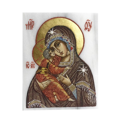 Икона с каменной росписью на мраморе, разные лики