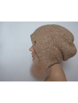 Vizio Италия 6958 шапка ушанка с помпонами бежевая