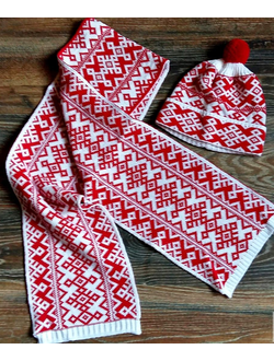 Комплект шапка+шарф, бело-красный