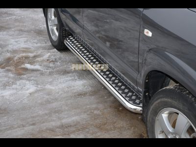 Пороги с накладным листом	d53 для Hyundai Tucson (2004-2010)