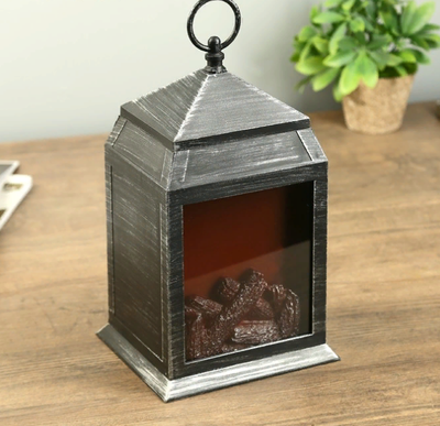 Фонарь со светодиодной подсветкой Камин черный-хром 29х16х12см