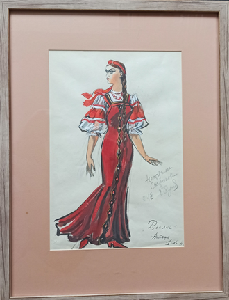 Ситников Н.В.  Эскиз костюма Наташи к спектаклю "Русалка" 1972 г. Бумага, смешанные техники 42Х28 (1200)