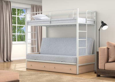 Двухъярусная кровать-диван Дакар 1 Белый (вставки Дуб молочный)