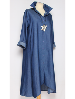 ПЛАТЬЕ-РУБАШКА ДЖИНСОВОЕ "АСИММЕТРИЯ" синее до р.52