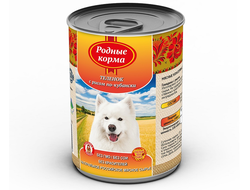 РОДНЫЕ КОРМА КОНСЕРВЫ ДЛЯ СОБАК ТЕЛЕНОК С РИСОМ ПО-КУБАНСКИ 970 Г