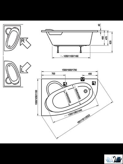 Акриловая ванна Ravak Asymmetric C491000000 170 х 110 см, асимметричная, угловая правая