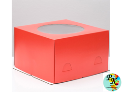 УПАКОВКА ДЛЯ ТОРТА С ОКНОМ КРАСНАЯ, ГОФРОКАРТОН 300*300*190 ММ