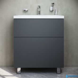 Тумба с раковиной AM.PM Gem 75, напольная, 2 ящика, цвет графит матовый
