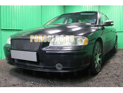 Защита радиатора Volvo S60 (I рестайлинг) 2004-2010 black верх PREMIUM (устанавливается вместо штатной)