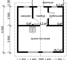 Д-19 ДАЧНЫЙ ДОМ ИЗ БРУСА:ГАБАРИТНЫЕ РАЗМЕРЫ: (6Х6М), ОБЩАЯ ПЛОЩАДЬ: 57М²