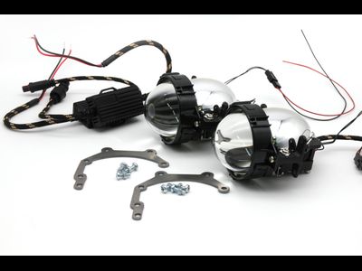 Комплект GTR Mini Bi-Led с рамками для замены штатных ксеноновых / галогенных линз автомобиля Mitsubishi Pajero 4 (2014 - н.в.) на светодиодные