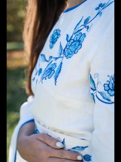 Свадебное платье в русском стиле "Гжель"