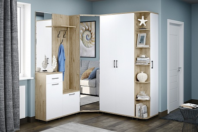 Композиция прихожей ГРЕЙС корпус Гикори Джексон Светлый/фасад Белый Бриллиант Глянцевый