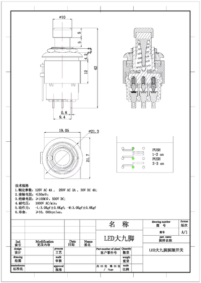 Ножной переключатель DAIER PBS-24-302-N2 RGL 3PDT Красный Зеленый, 1 шт.