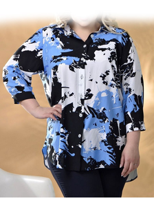 Женская Туника-рубашка большого размера арт. 147145-076 (цвет бело-голубой) Размеры 58-80