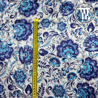Атлас принт Гжель 2