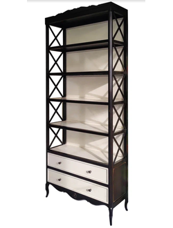 Стеллаж высокий с двумя ящиками на резных ножках.