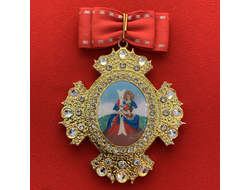 Орден Святой Екатерины 2-й степени со стразами и бантом из муаровой ленты. Полноразмерная копия LUX! Лот № 53.