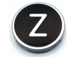 Tile, Round 2 x 2 with Bottom Stud Holder with Silver Capital Letter Z on Black Background Pattern, Light Bluish Gray (14769pb447 / 6352995)