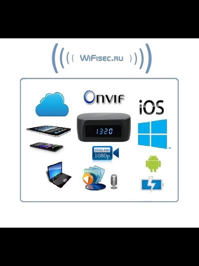 IP видеоняня WiFi (Часы настольные, овальные) с аккумулятором  с DVR, Full HD